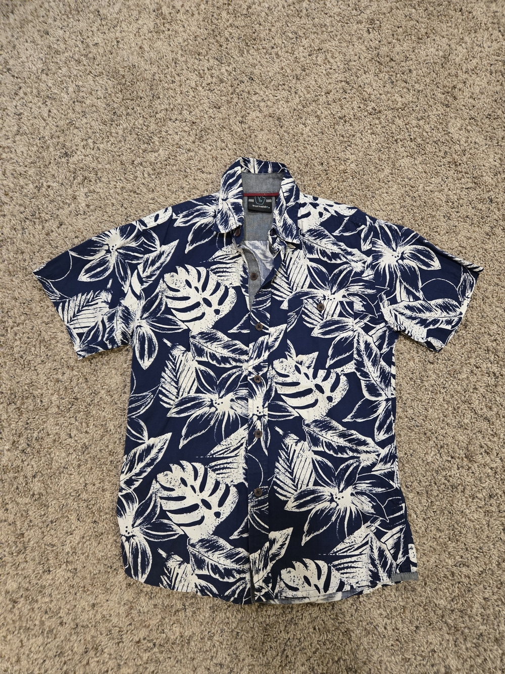 burnside Navy and White Tropical Floral Short-Sleeve Button-Up Shirt